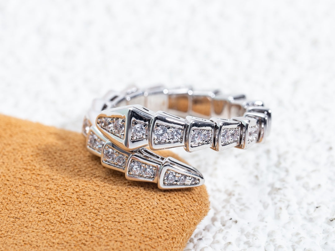Bvlgari Serpenti Ring Silver Cubic Zirconia Paved 4MM