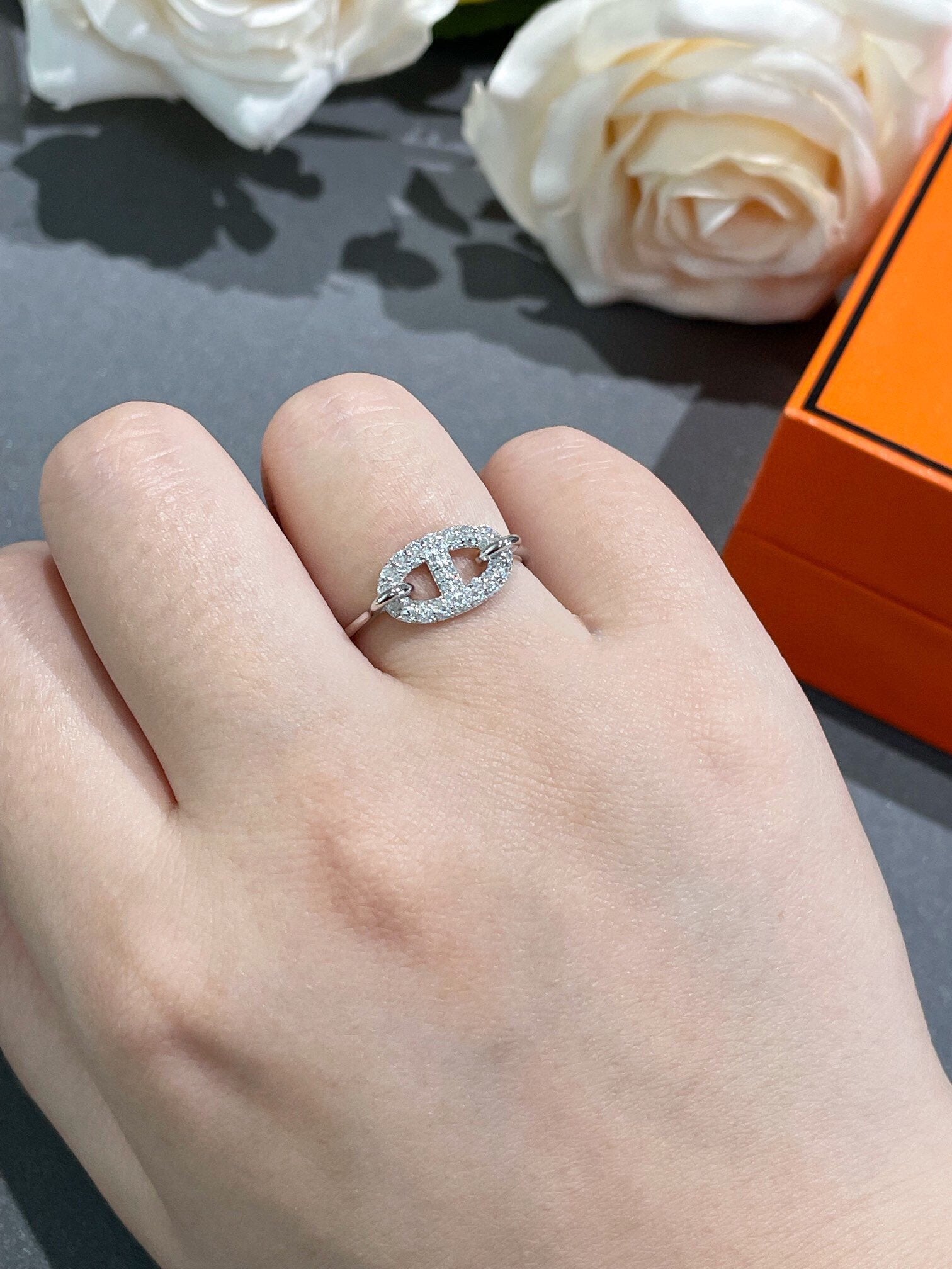 Hermes Ronde Small Cubic Zirconia Ring
