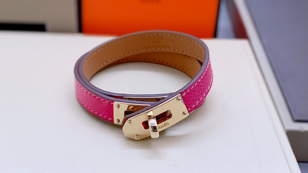 Hermes HM Kelly Double Tour Pink Gold Bracelet