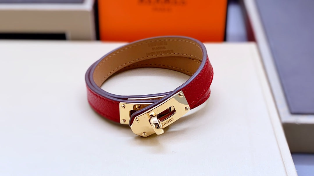 Hermes HM Kelly Double Tour Pink Gold Bracelet