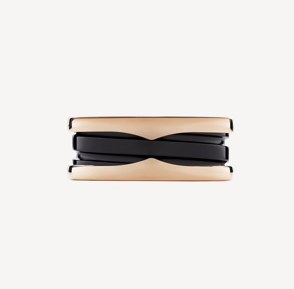 Bvlgari Zero 1 Two-Band Loops and Black Ceramic Pink Gold Ring
