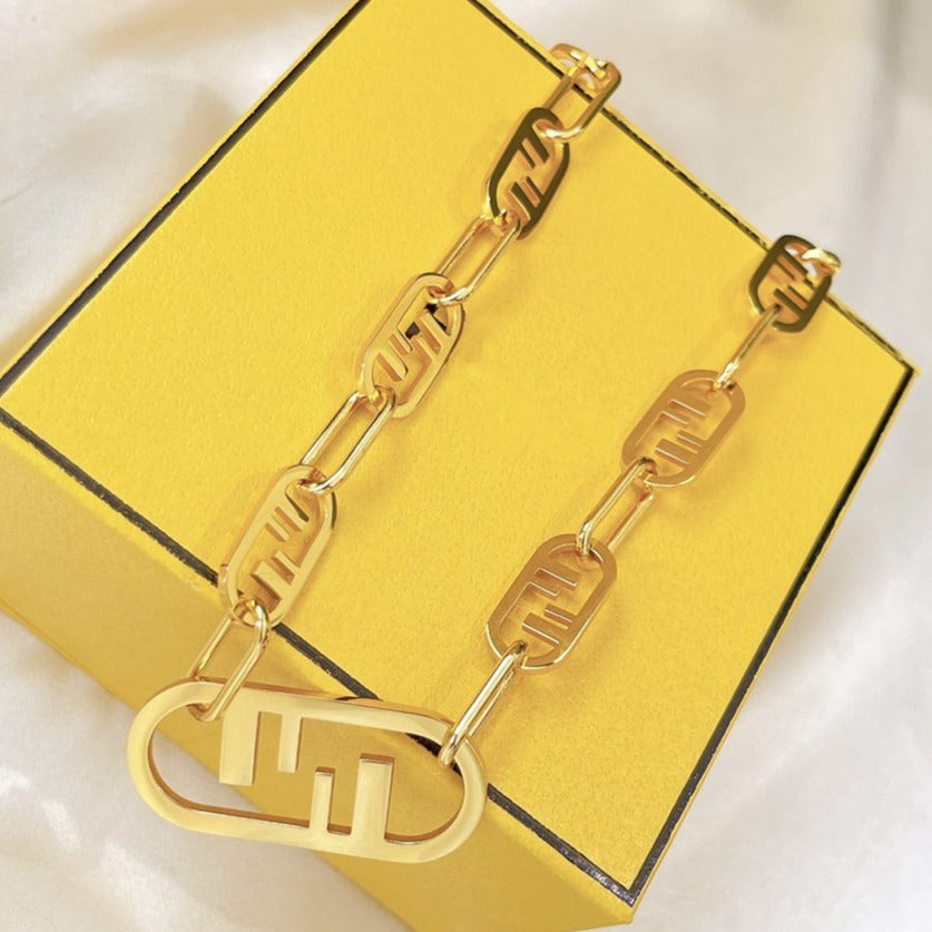 Fendi FF Logo Motif Gold Necklace