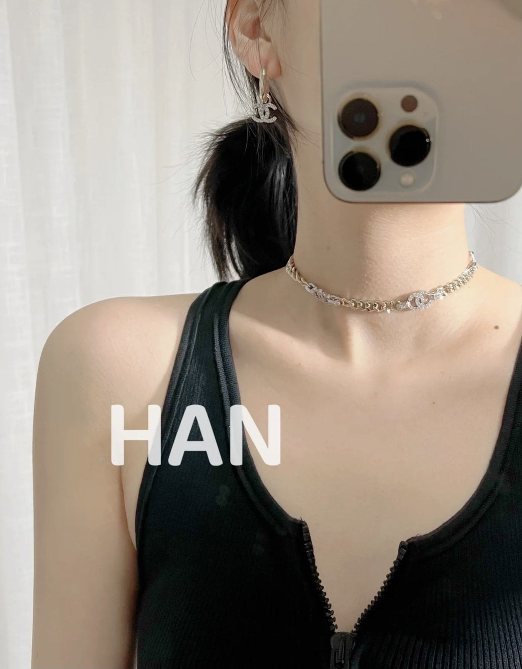 Chanel Double C Gold Diamond Earrings