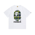BAPE Green/Yellow Plaid Ape Head Graphic T-Shirt — front