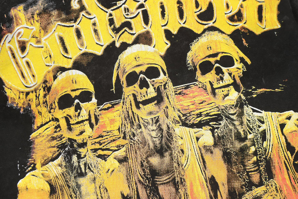 Godspeed Fortis Fortuna Adiuvat Skull Graphic Hoodie — detail