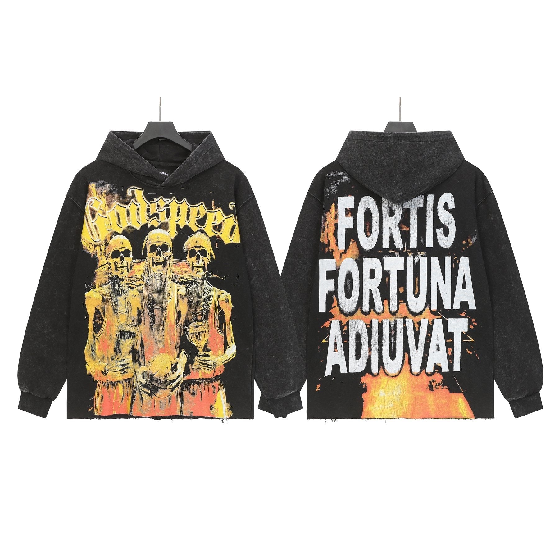 Godspeed Fortis Fortuna Adiuvat Skull Graphic Hoodie — front