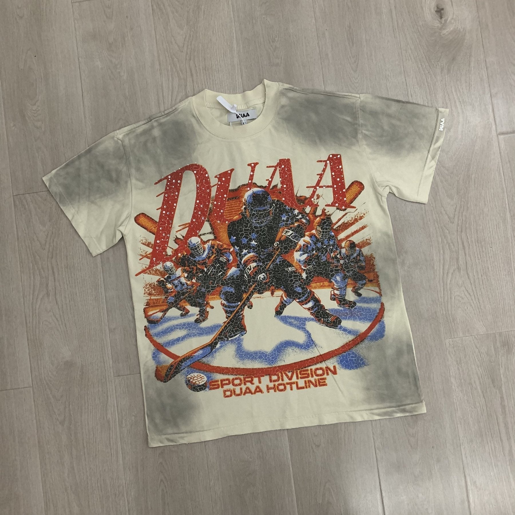 DUAA Cream Washed Hockey Graphic Short-Sleeve T-Shirt — front