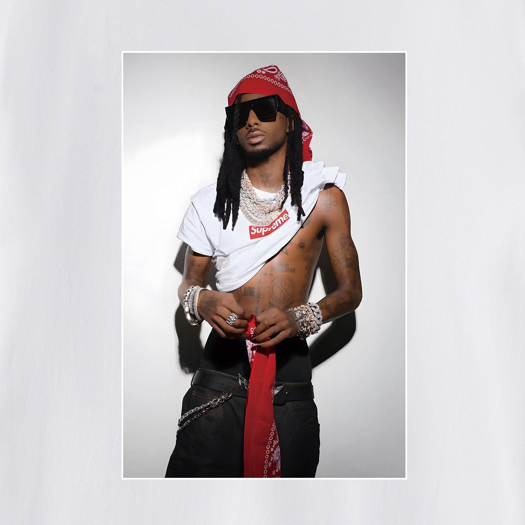 Supreme Playbi Caarti Portrait Graphic T-Shirt — detail