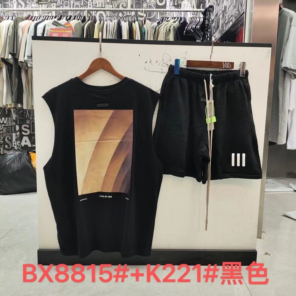 ESSENTIALS Three-Bar Sleeveless Shorts Set — back