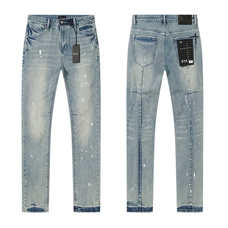 R+A Light Blue Paint-Splatter Distressed Jeans — hero
