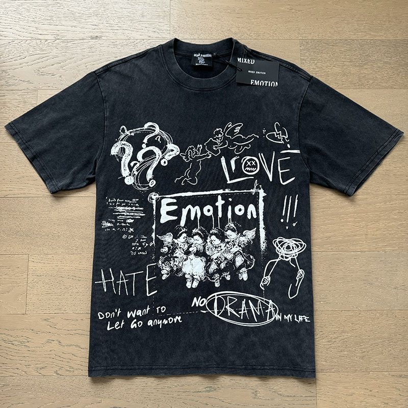 MIXED EMOTION Washed Black Graffiti Graphic T-Shirt — hero