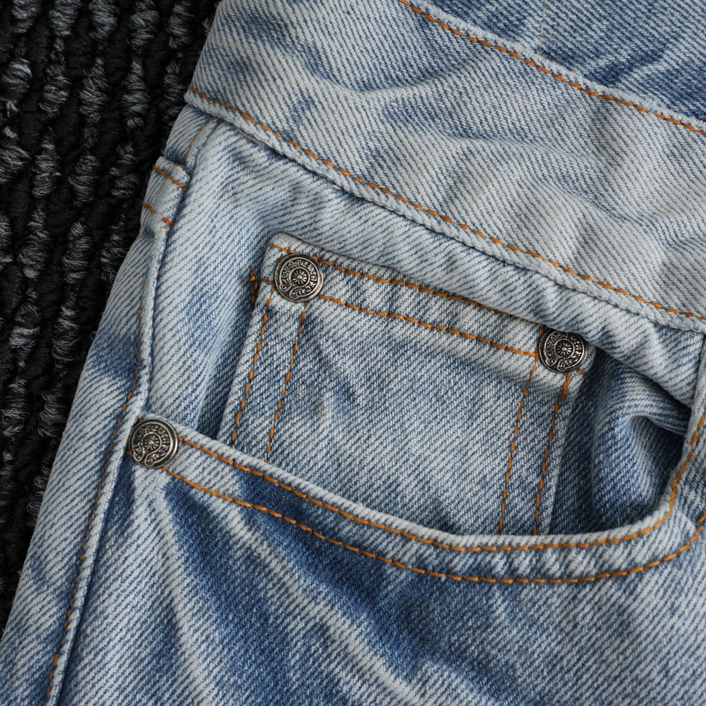 Chrome Hearts Light Blue Cross Patch Jeans — detail