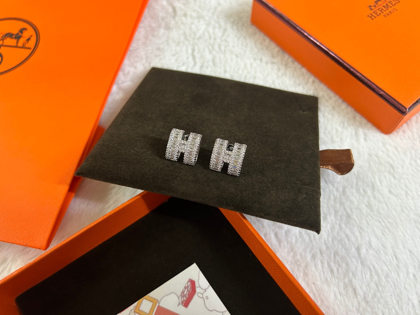 Hermes H Stud Earrings with Diamonds
