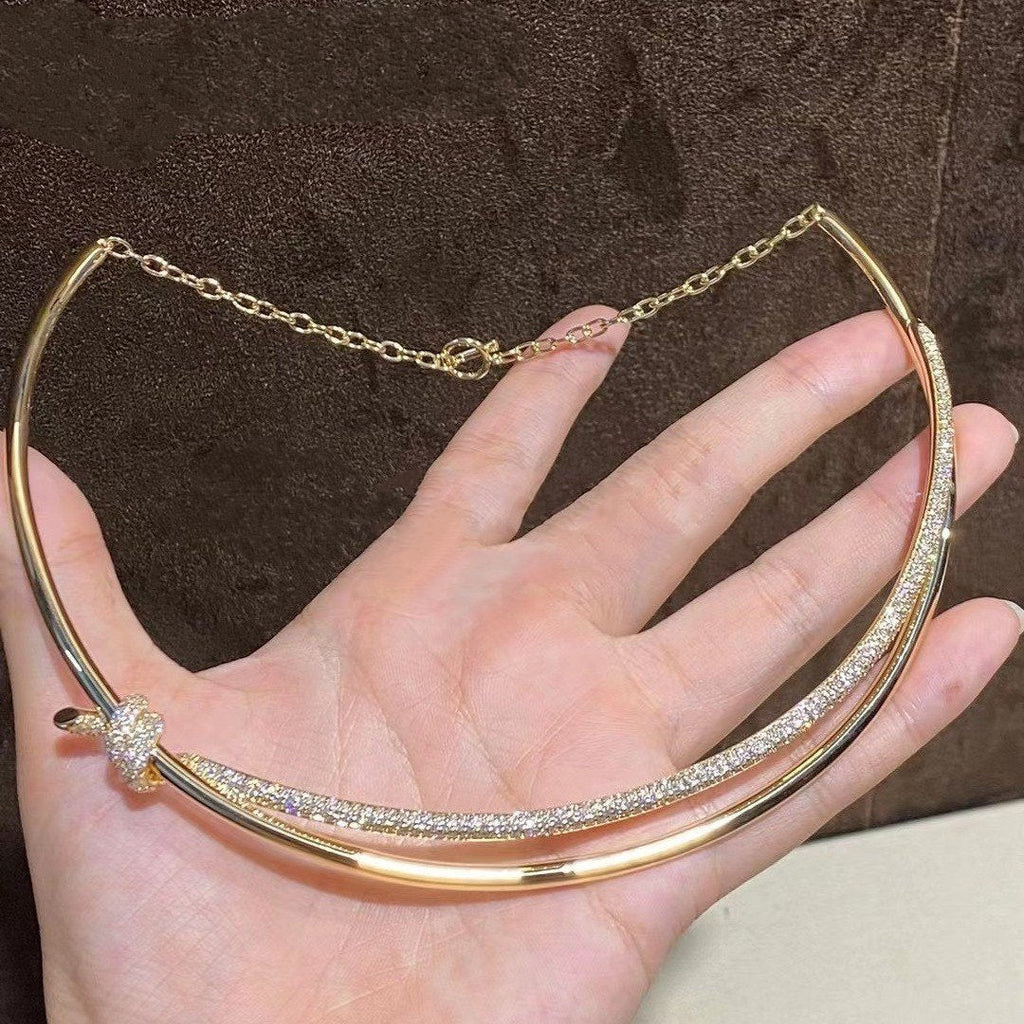 Tiffany Knot Double Row Necklace in Yellow Gold with Cubic Zirconia