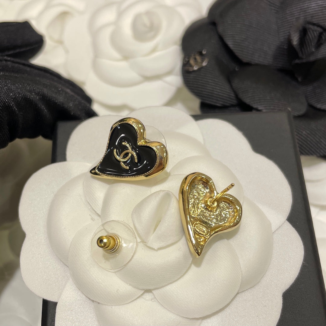 Chanel Double C Gold Love Heart Earrings